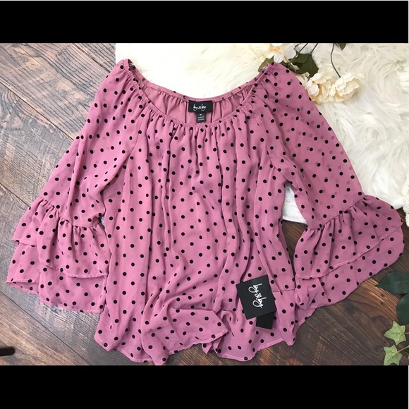 by & by Tops - NWT By & By  pink/black polka dot blouse